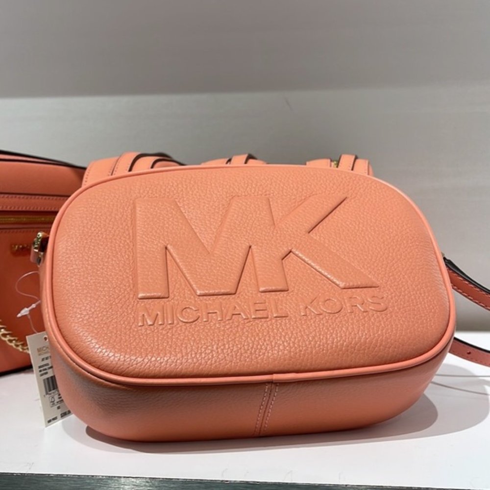 Michael Kors Jet Set Medium Embossed Pebbled Leather Crossbody Bag Sherbert - Picture 12 of 16